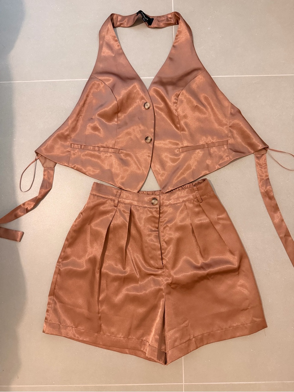 Aakaa Copper Satin Halter Top